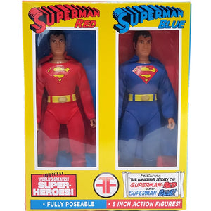 Superman Red Superman Blue Set WGSH 8” Action Figure w/ Box Art