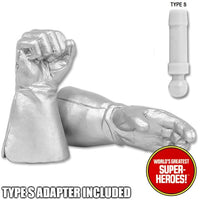 Superhero Silver Gloved Hands for Type S Male 8” Action Figure