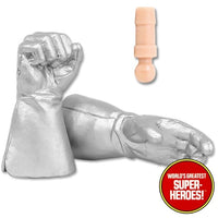 Superhero Silver Gloved Hands for Type 2 Male 8” Action Figure
