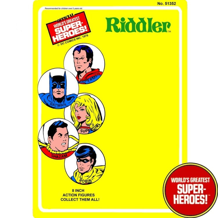 Riddler 1976 Official WGSH Retro Blister Card For 8” Action Figure